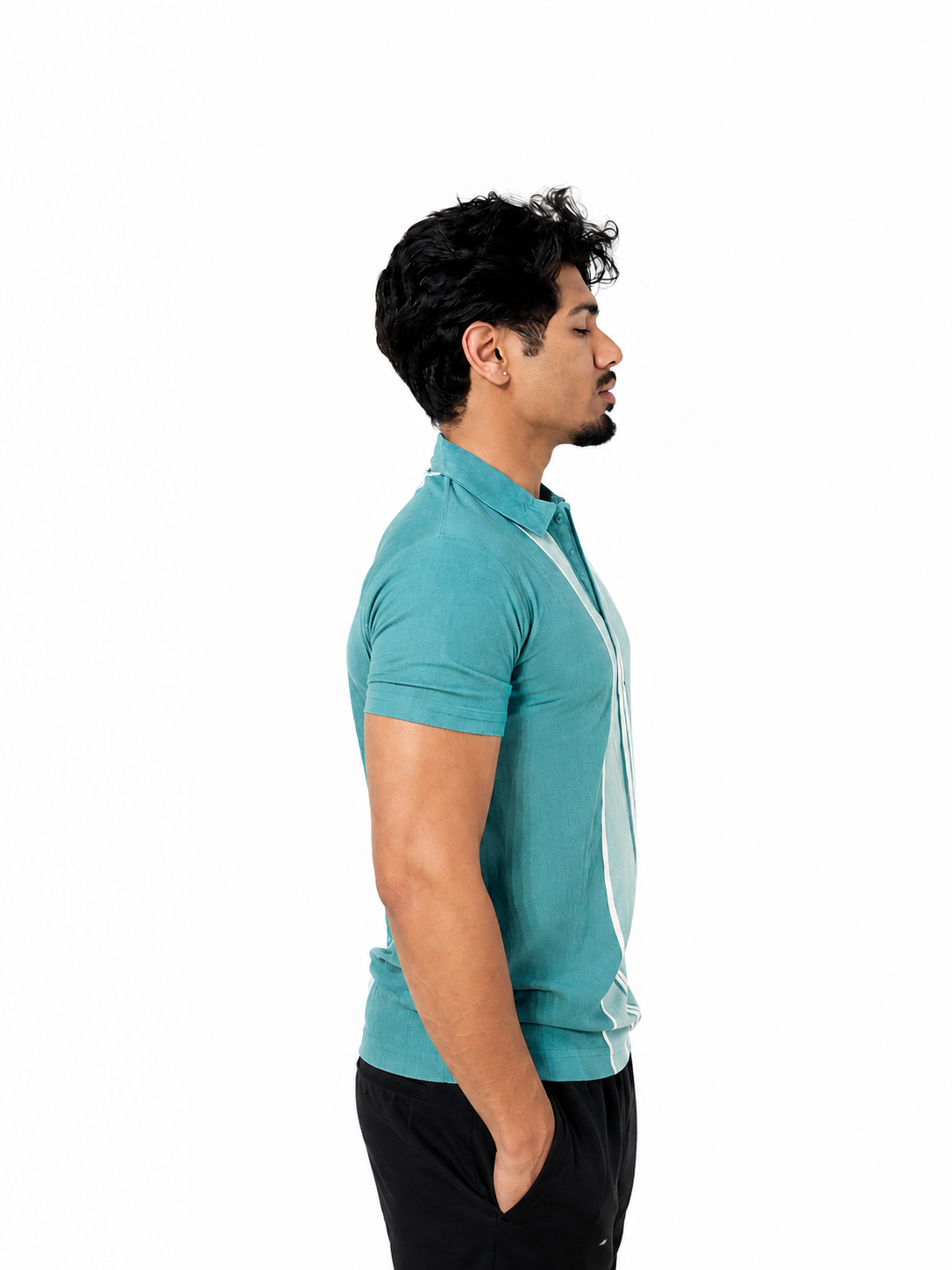 Flexora Men’s Teal Vertical Stripe Polo.