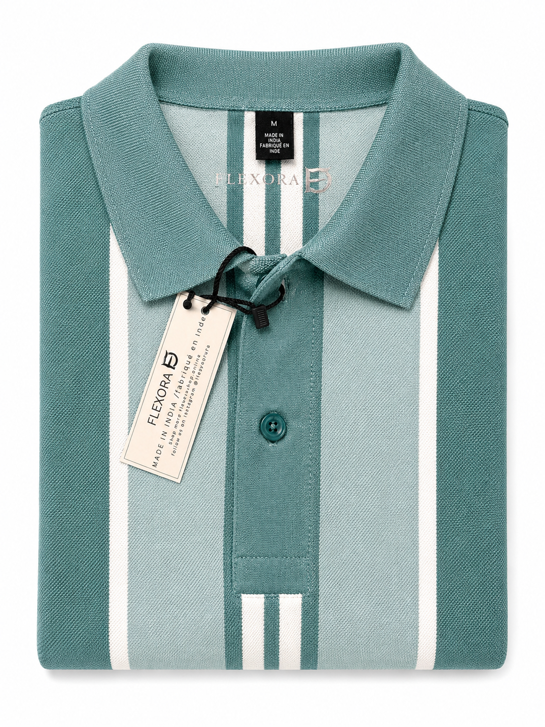 Flexora Men’s Teal Vertical Stripe Polo.