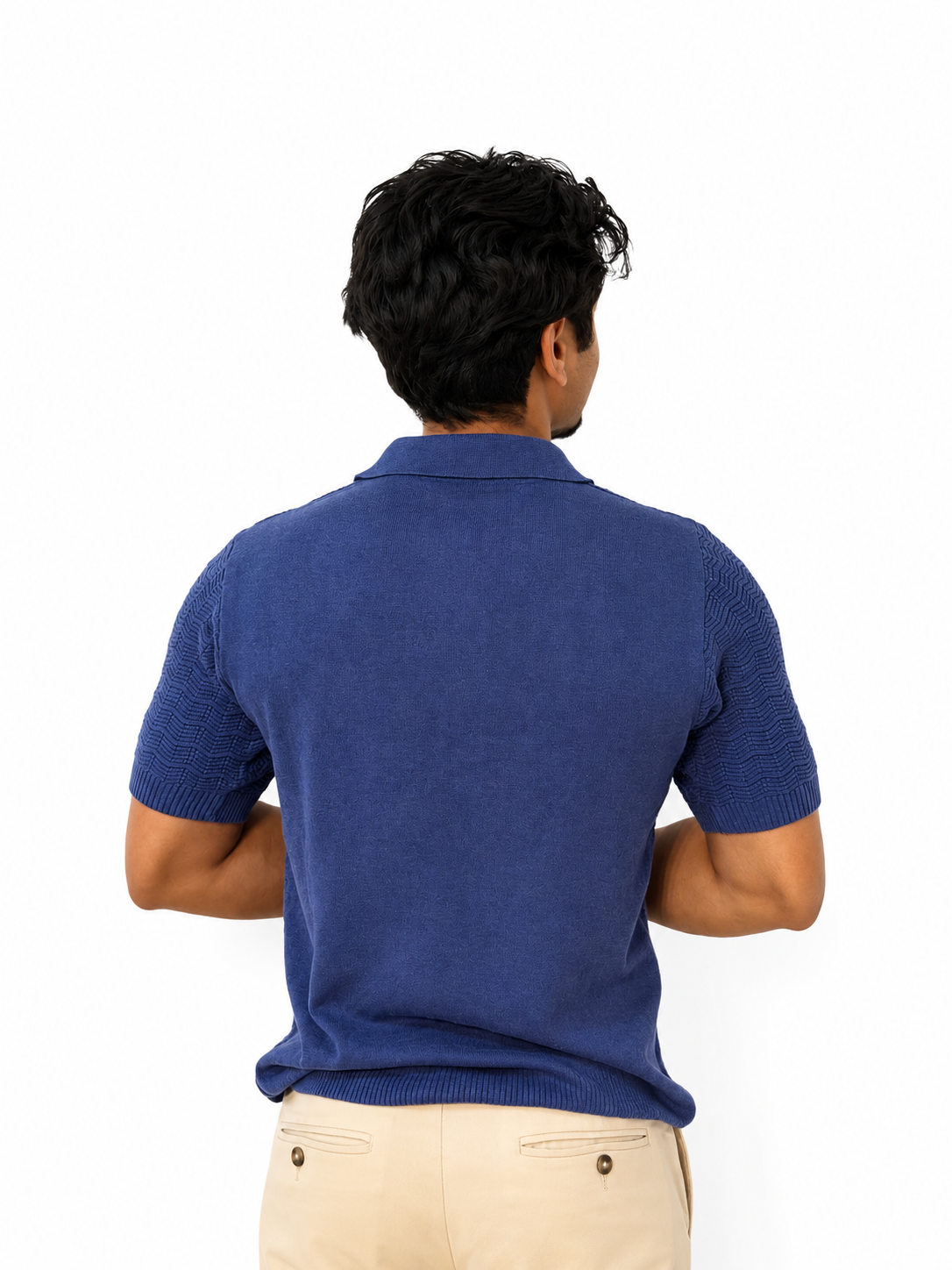Flexora Men’s Blue Sweater-Knit Polo.