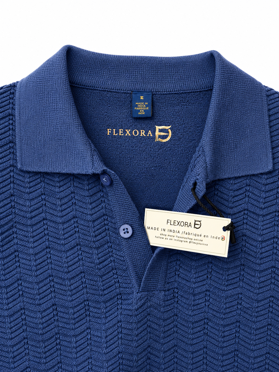 Flexora Men’s Blue Sweater-Knit Polo.