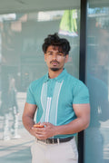 Flexora Men’s Teal Vertical Stripe Polo.