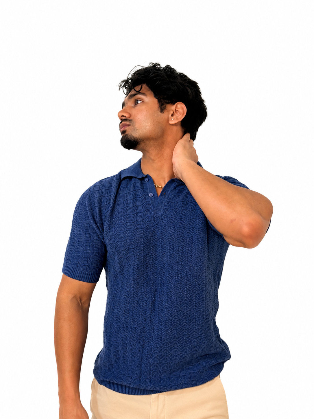 Flexora Men’s Blue Sweater-Knit Polo.