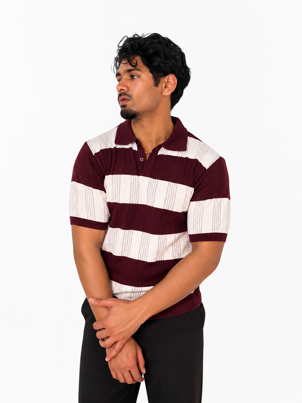 Flexora Men’s Maroon & White Knit Polo