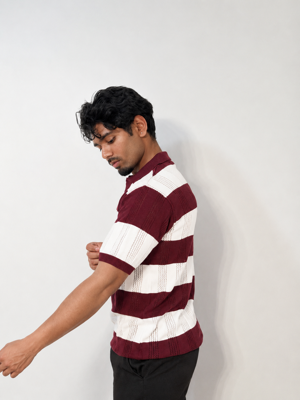Flexora Men’s Maroon & White Knit Polo