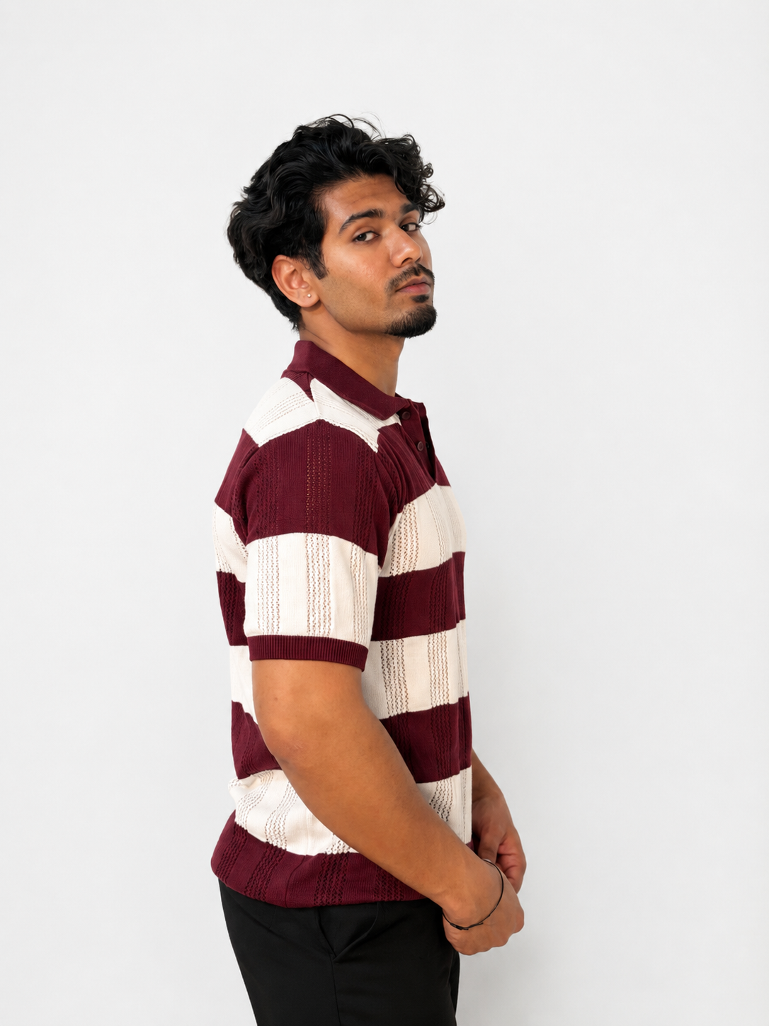 Flexora Men’s Maroon & White Knit Polo