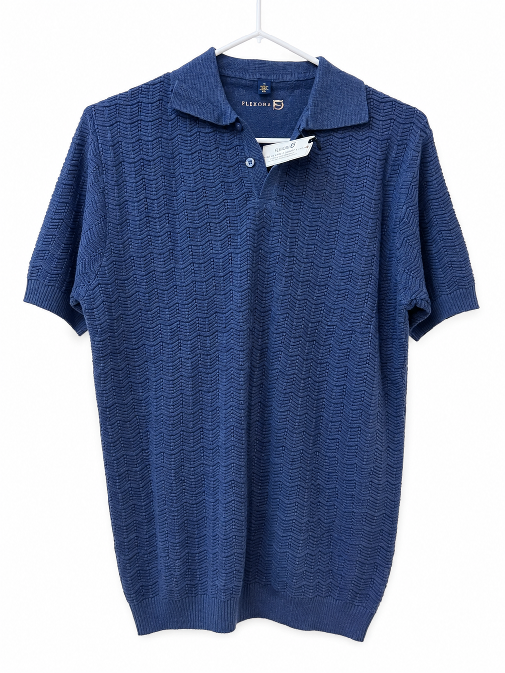 Flexora Men’s Blue Sweater-Knit Polo.