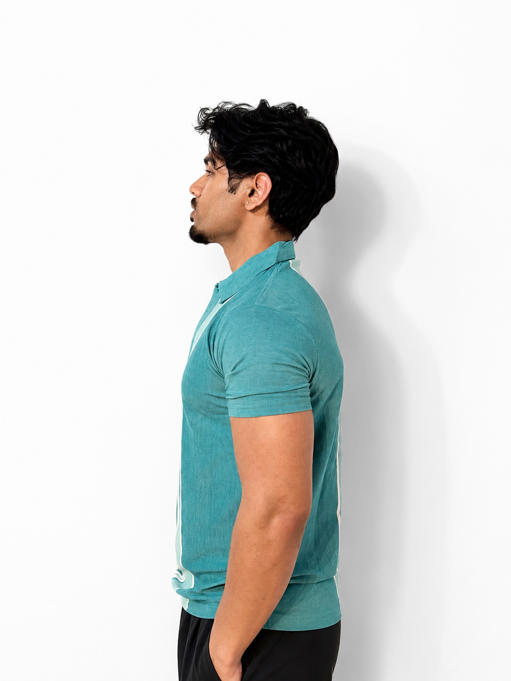 Flexora Men’s Teal Vertical Stripe Polo.