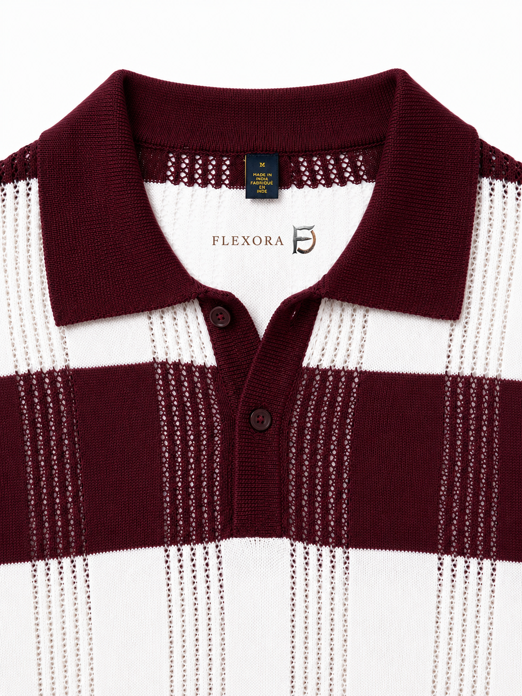 Flexora Men’s Maroon & White Knit Polo