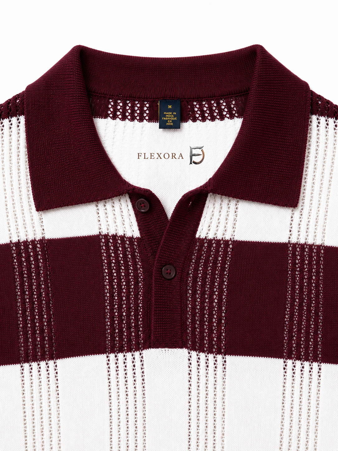 Flexora Men’s Maroon & White Knit Polo